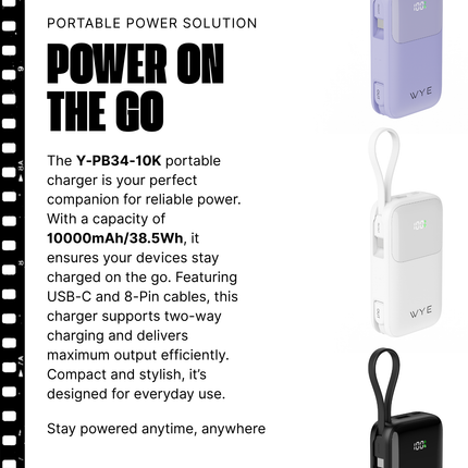 Fast Charging Power Bank with Built-in Cables 10k mAh (2 Years Warranty)