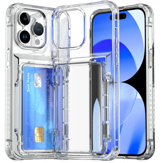 iPhone 15 Pro Max Clear Flipping Card Slot Case + FREE 6D Tempered Glass Screen