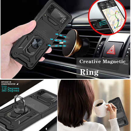 Shockproof Hard Case+Ring Holder, Magnetic Car Mount for Z Flip