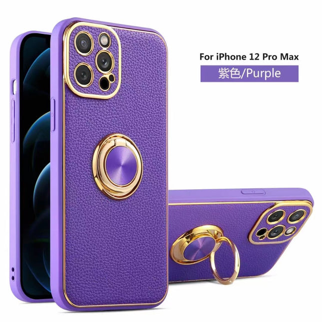 iPhone 14 Pro Tech Ring With Golden Frame Back Case- Red