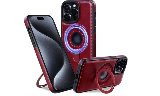 iPhone 14 Pro Max Premium PU Leather MagSafe Stand Case + FREE 6D Tempered Glass Screen Protector – Shockproof Luxury Protective Cover