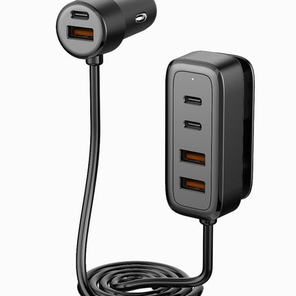 108W Multi-Port Car Charger with Extended Rear Seat Charging Hub | 6-Port USB-C & USB-A | PD QC3.0 Fast Charging | iPhone Samsung Android | Back Seat Clip Mount | Family Road Trip Car Adapter Y-CC27