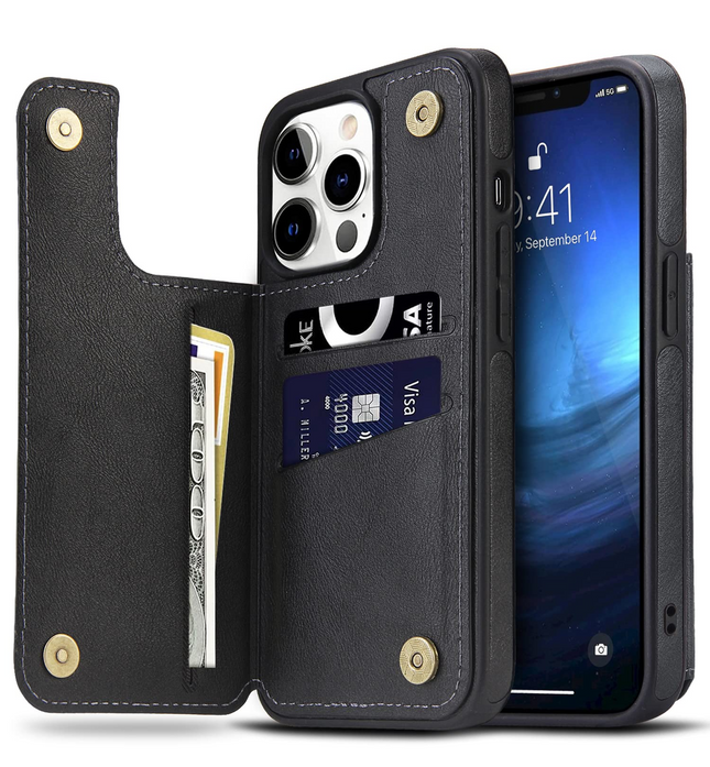 iPhone 15 Back Leather Case With Stand