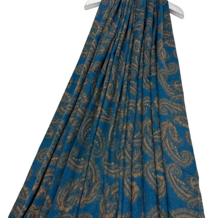 Intricate Paisley Print Wool Frayed Scarf