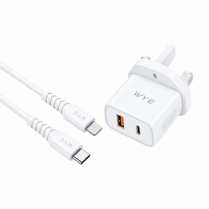 GaN 20W USB-C & a USB-A Power Adaptor with USB-C to Lightning 1m Cable