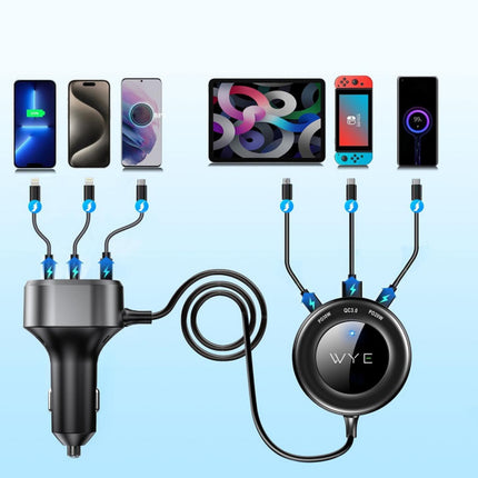 100W In-Car Charger with Multi-Port Extended Charging Hub