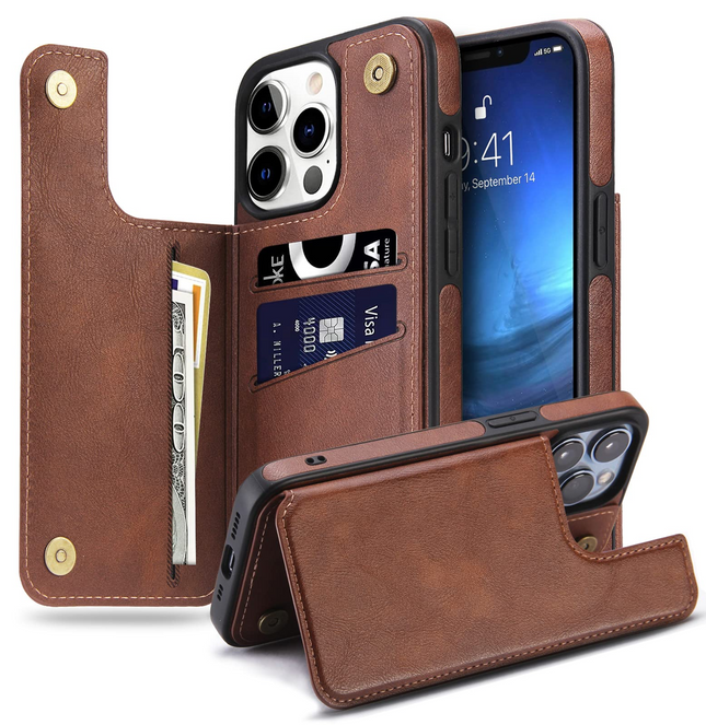 iPhone 14 Plus Back Leather Case With Stand