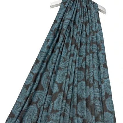 Intricate Paisley Print Wool Frayed Scarf