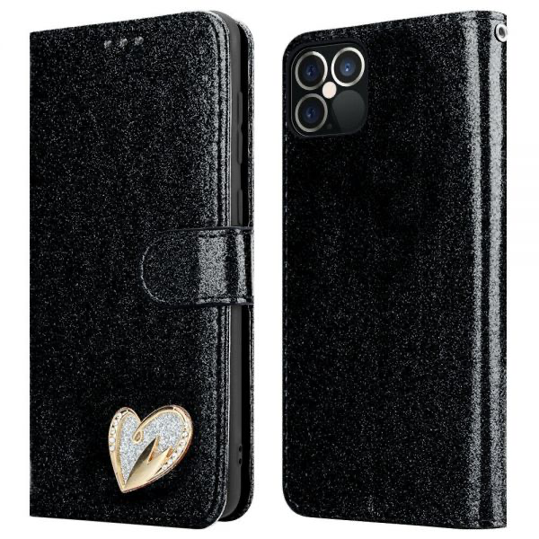 Shinny Wallet Phone Case with Heart Design for Samsung