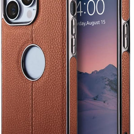 iPhone 15 PU Leather Case with Metal Edges