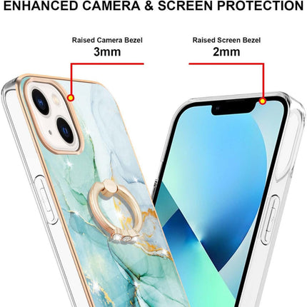Marble Pattern Hybrid Hard Back Soft TPU Bumper Case Cover with Ring Holder Stand for iPhone 11/12/13/14/15 - Row
