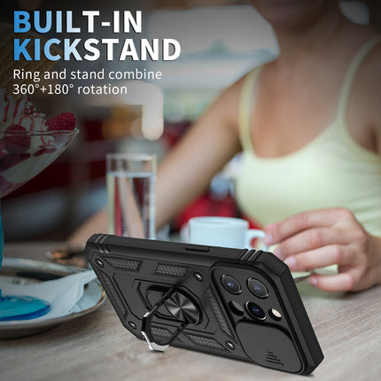 Slide Camera with Ring Stand, Heavy Duty Military Grade Shockproof Rugged Case for iPhone 11/12/13/14/15 - Row