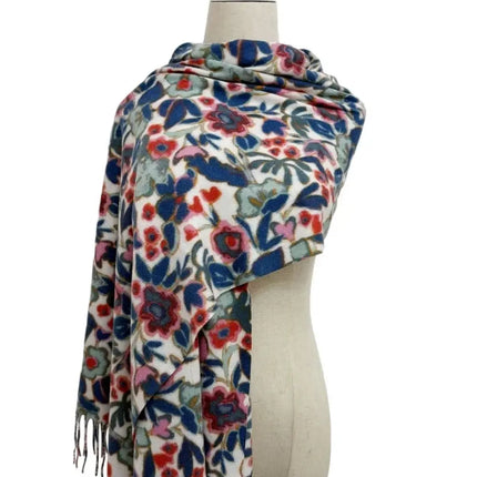 Cute Illustrated Floral Tassel Scarf