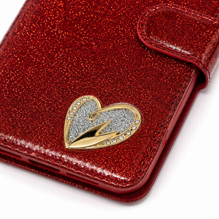iPhone 14 Pro Max Wallet Heart Shinny Case