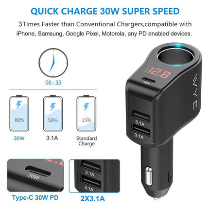 200W (Max) Multi USB and Socket Expansion In-Car Charger