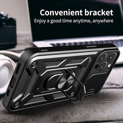 Slide Camera with Ring Stand, Heavy Duty Military Grade Shockproof Rugged Case for iPhone 11/12/13/14/15 - Row