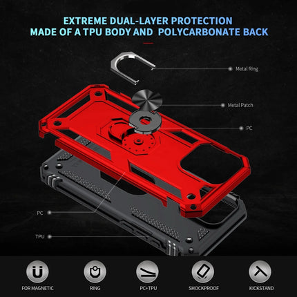 iPhones Shockproof Hard Case+Ring Holder, Magnetic Car Mount