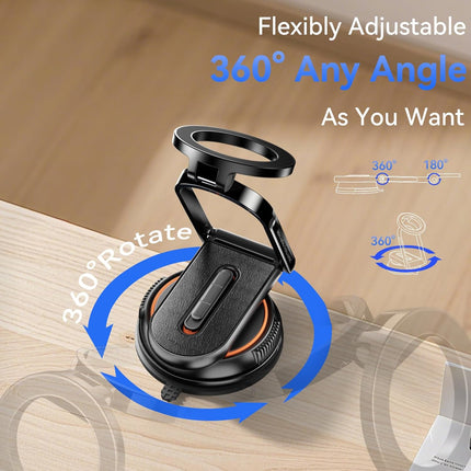 360° Adjustable Vacuum Magnetic Phone Holder & Detachable Stand – 36×N52 Magnets (2400gf), 78LB Suction Cup, Ultra-Thin Folding MagSafe Bracket, Open-Ring Design – For Car/Shower/Kitchen/Gym/Bathroom – iPhone & All Phones – Black