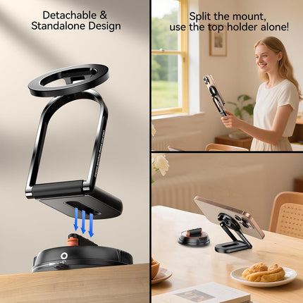 360° Adjustable Vacuum Magnetic Phone Holder & Detachable Stand – 36×N52 Magnets (2400gf), 78LB Suction Cup, Ultra-Thin Folding MagSafe Bracket, Open-Ring Design – For Car/Shower/Kitchen/Gym/Bathroom – iPhone & All Phones – Black
