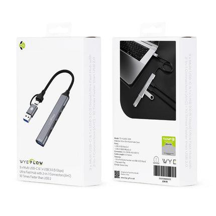 WYEFLOW 3 x Multi USB-C & 1 x USB 3.0 (5 Gbps) Ultra Fast Hub with 2-In-1 Connectors (A+C) 10 Times Faster than USB 2.0