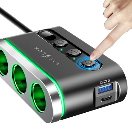 120W In-Car Charger with 3 x Cigarette Lighter Sockets + USB-A & USB-C Ports (12 Months Warranty)