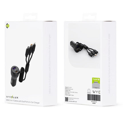 WYEFLUX 48W 3-in-1 Cables With Dual Ports In-Car Charger