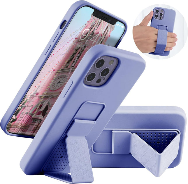 iPhone 15 Pro Max Liquid Silicone Case with Wrist Strap & Kickstand – Soft Touch Shockproof Cover + FREE 6D Tempered Glass Screen Protector