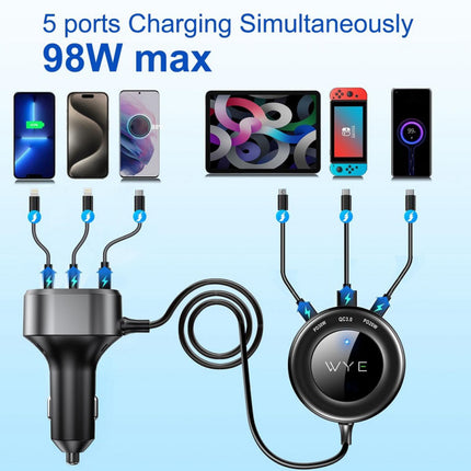 100W In-Car Charger with Multi-Port Extended Charging Hub