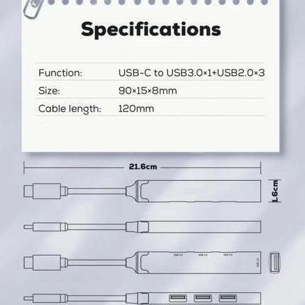 3.0 (5 Gbps) Ultra Slim Multi USB Hub with USB-C Connector 10 Times Faster than USB 2.0 (12 Months Warranty)