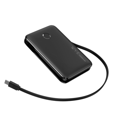 Compact 10K Power Bank with Built-In Cable