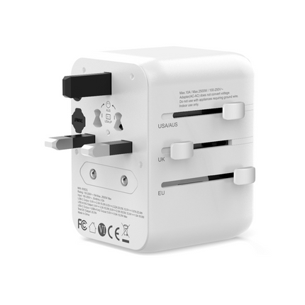 World Wide Travel Adapter with 2 USB-A & 1 USB-C Charging Ports (12 Months Warranty)