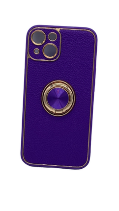 iPhone 14 Tech Ring With Golden Frame Back Case- Red