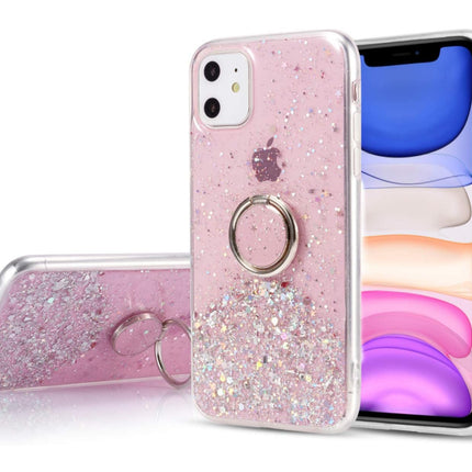 Star Ring Case, Glitter Sequin Clear Back Cover with 360° Rotation Ring Holder Kickstand,Soft TPU Bumper Slim Transparent Sequin Back Case for Samsung A-Series