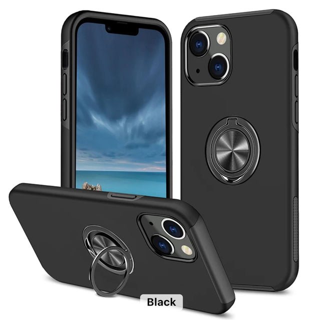 Magnetic Metal Finger Ring Holder with Camera Protection Glossy Anti-drop Hard Cover for iPhone 11/12/13/14/15 - Row