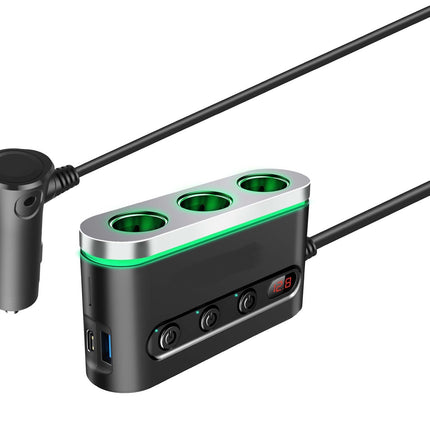 120W In-Car Charger with 3 x Cigarette Lighter Sockets + USB-A & USB-C Ports (12 Months Warranty)