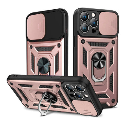 Slide Camera with Ring Stand, Heavy Duty Military Grade Shockproof Rugged Case for iPhone 11/12/13/14/15 - Row