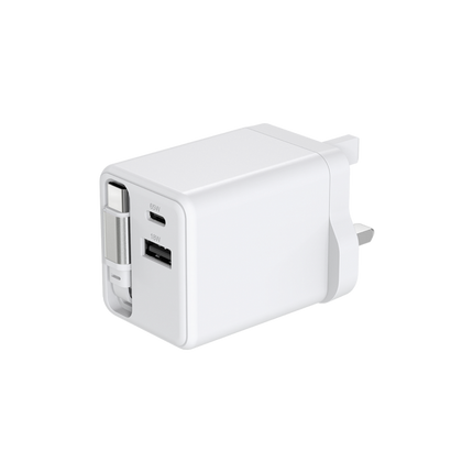 65W USB-C & USB-A Power Adapter with Retractable Cable