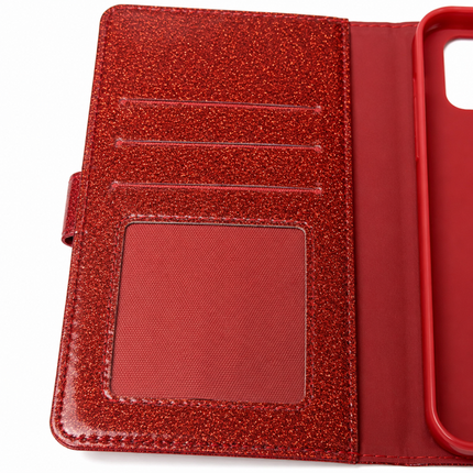 iPhone 15 Pro Wallet Heart Shiny Case-Red