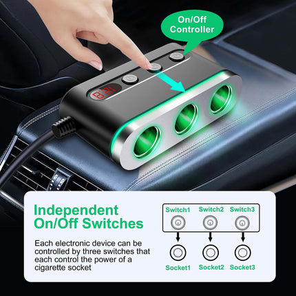 120W In-Car Charger with 3 x Cigarette Lighter Sockets + USB-A & USB-C Ports (12 Months Warranty)