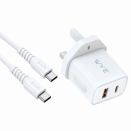 GaN 20W USB-C & a USB-A Power Adaptor with USB-C to USB-C 1m Cable
