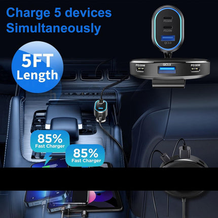 100W In-Car Charger with Multi-Port Extended Charging Hub