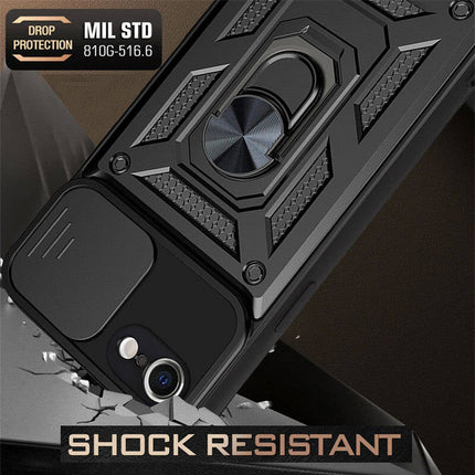 Slide Camera with Ring Stand, Heavy Duty Military Grade Shockproof Rugged Case for iPhone 11/12/13/14/15 - Row