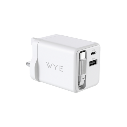 65W USB-C & USB-A Power Adapter with Retractable Cable