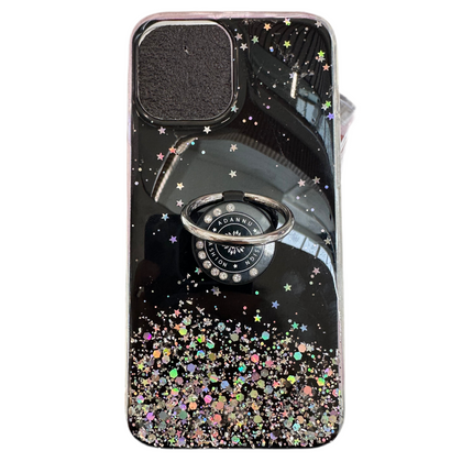 Star Ring Case, Glitter Sequin Clear Back Cover with 360° Rotation Ring Holder Kickstand,Soft TPU Bumper Slim Transparent Sequin Back Case for Samsung A-Series