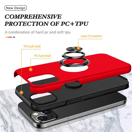 Magnetic Metal Finger Ring Holder with Camera Protection Glossy Anti-drop Hard Cover for iPhone 11/12/13/14/15 - Row