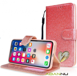 Galaxy S9 Wallet Heart Shiny Case