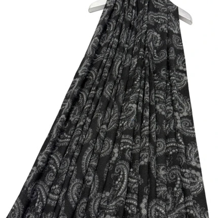 Intricate Paisley Print Wool Frayed Scarf