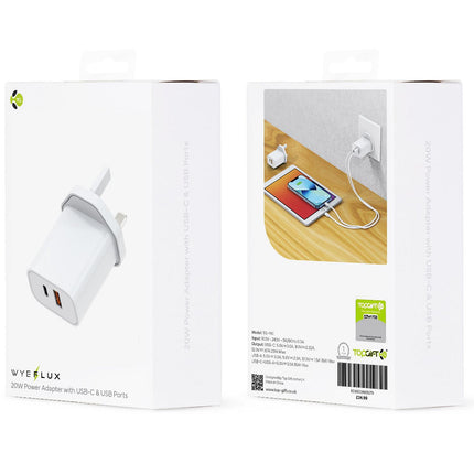 WYEFLUX 20W Power Adapter With USB-C & USB Ports
