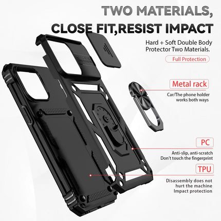 Slide Camera with Ring Stand, Heavy Duty Military Grade Shockproof Rugged Case for iPhone 11/12/13/14/15 - Row