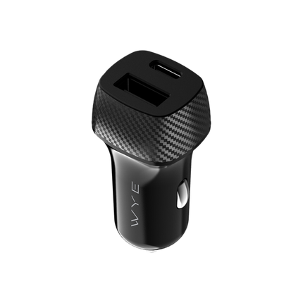 30W Fiber Carbon Design In-Car Charger with USB-A and USB-C Ports